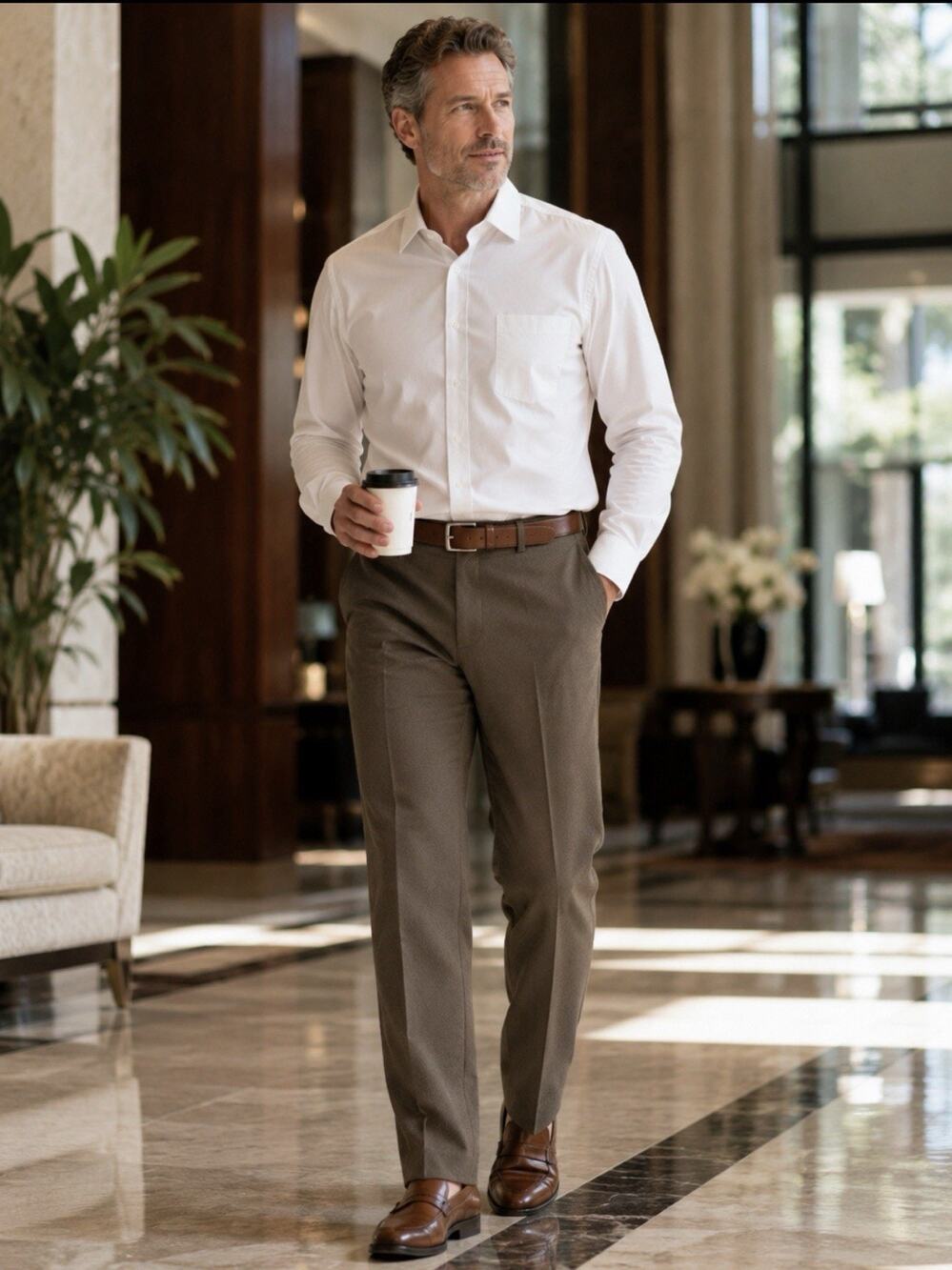 David Taylor Heather Tan Flexslax Waistband Men's 40 x 27 Pants NWT Measure 35”